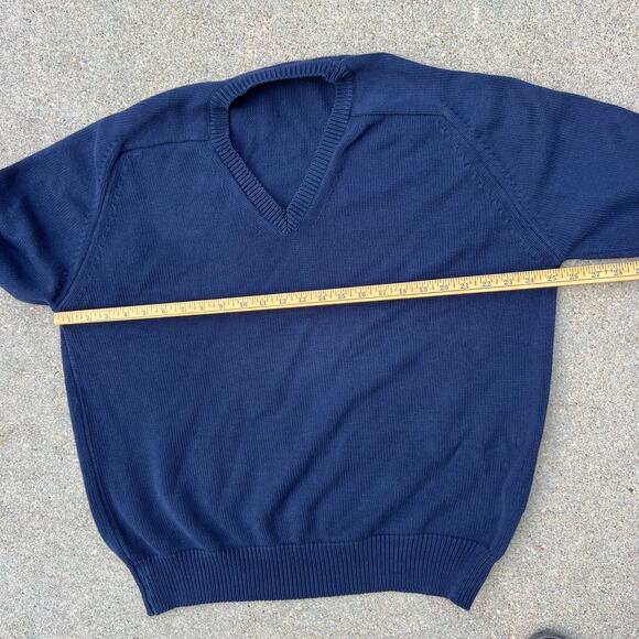 Vintage 90s Lands' End Navy Blue V-Neck Knit Grandpa Sweater Cozy XL TALL - Picture 5 of 7